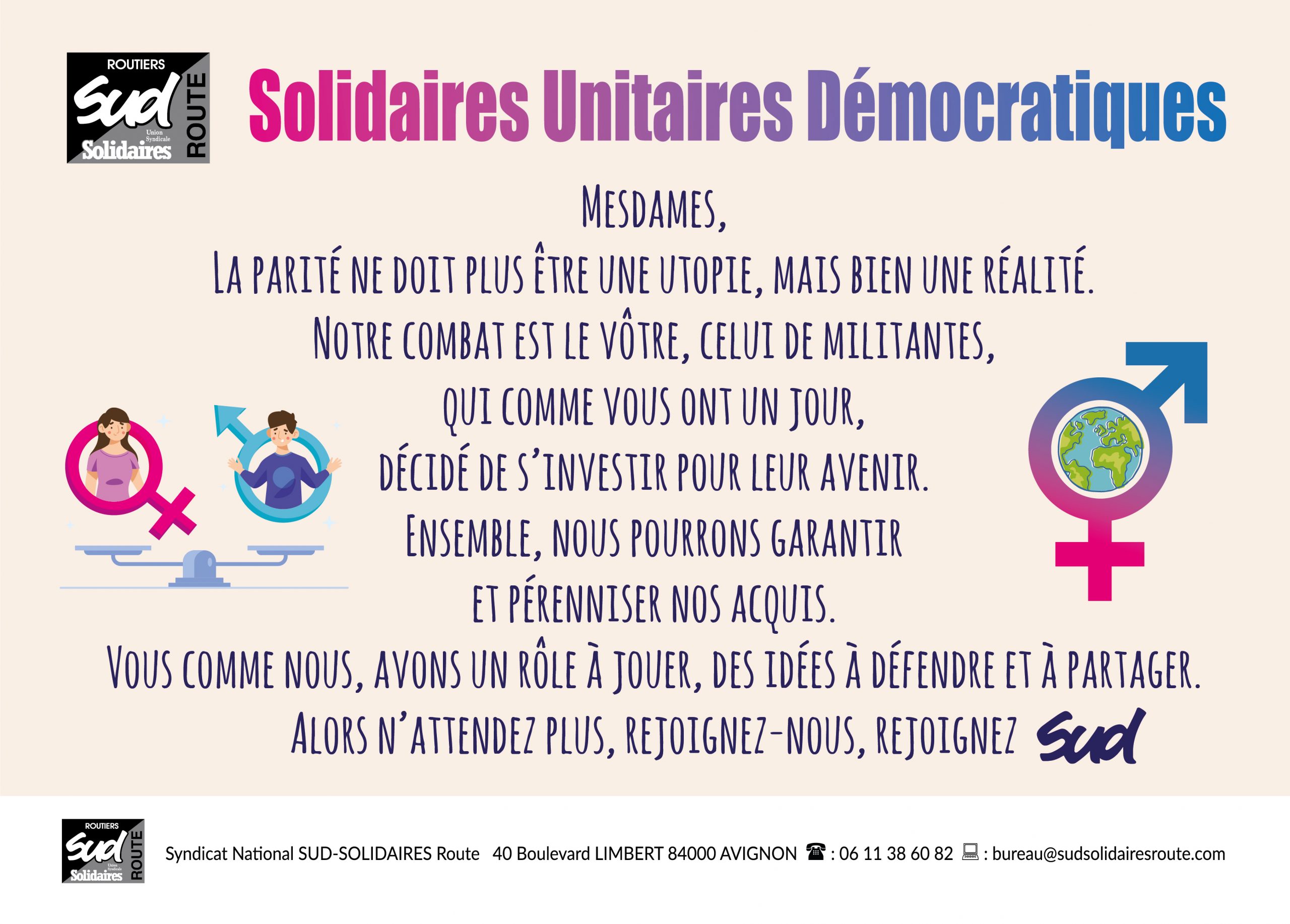 Mesdames , il est temps de satisfaire vos vœux , rejoignez nos listes SUD , SOLIDAIRES