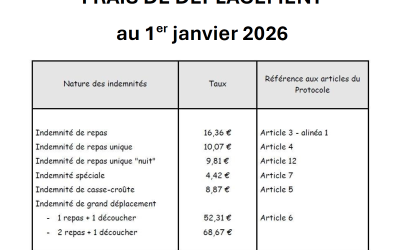 FRAIS de déplacement /  augmentation au 1er JANVIER 2026